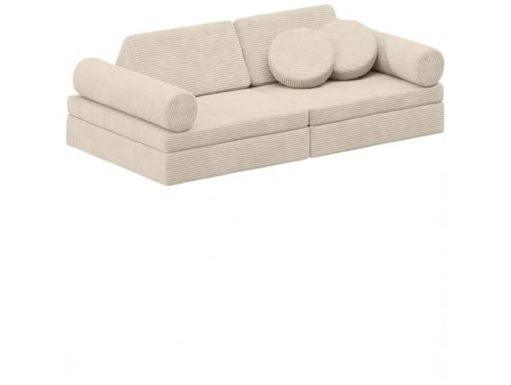 Bellabino Nile Kindercouch 8-TLG., Armlehnen, Beige, Cord, Schlaffunktion Kindersofa aus Schaumstoff Bausteinen, klappbare Spielcouch waschbar, Kuschelecke, aus Oeko-Tex zertifizierten Materialien