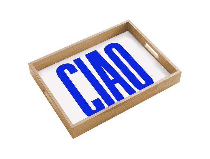 OnlyWow Tablett Ciao - Großbuchstaben - Blau - Minimalistisch 40x30 cm, Holz, Echtholz,Eiche, Rechteckig, 40x5x5 cm, Geschirr, Tischkultur & Serviergeschirr, Tabletts