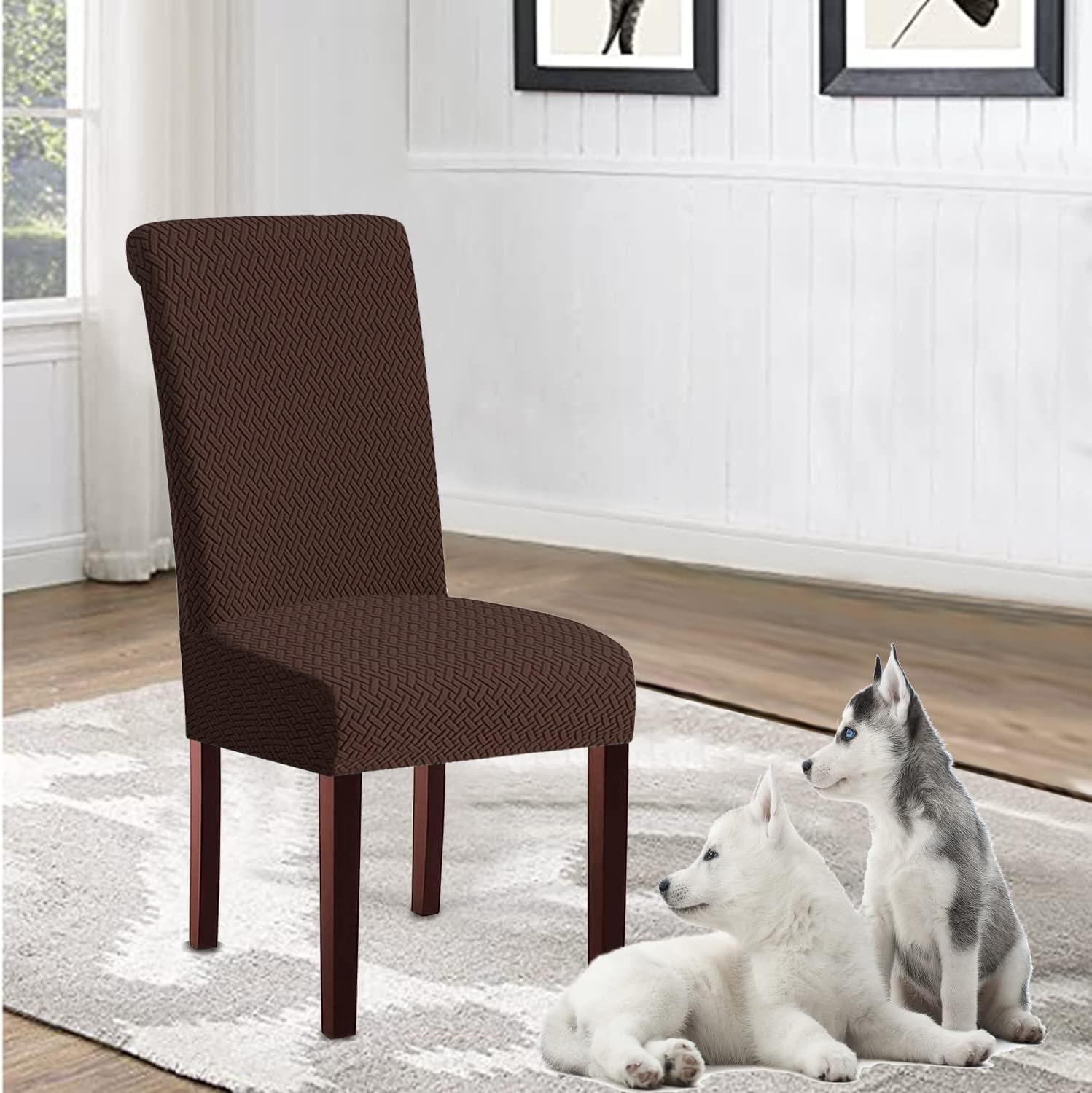 oCreon Set van 6 Stretch Stoelhoezen voor Eetkamerstoelen - Coffee