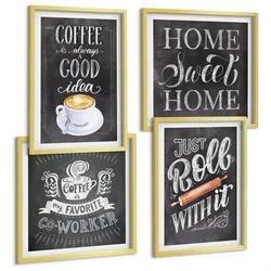 BILDER SET 4er Set - 50x50 cm & 40x60 cm Goldrahmen - Kaffeeroller, heimelige Wärme