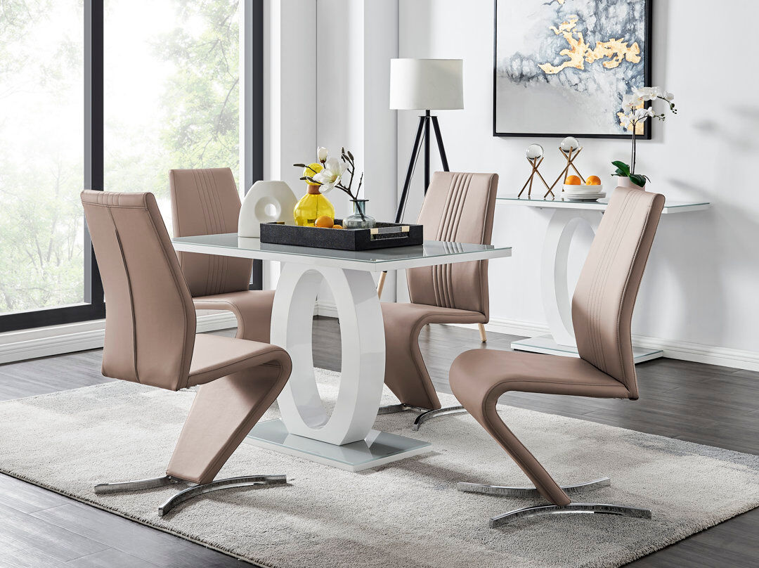 Canora Grey 4 -Person Glass Dining Set Cappuccino/Grey/White 4