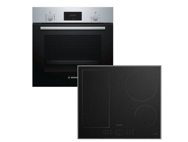 BOSCH Backofen-Set Serie 2 Teleskopauszug + Grundig Induktionskochfeld Flex Booster, mit 1-fach Teilauszug