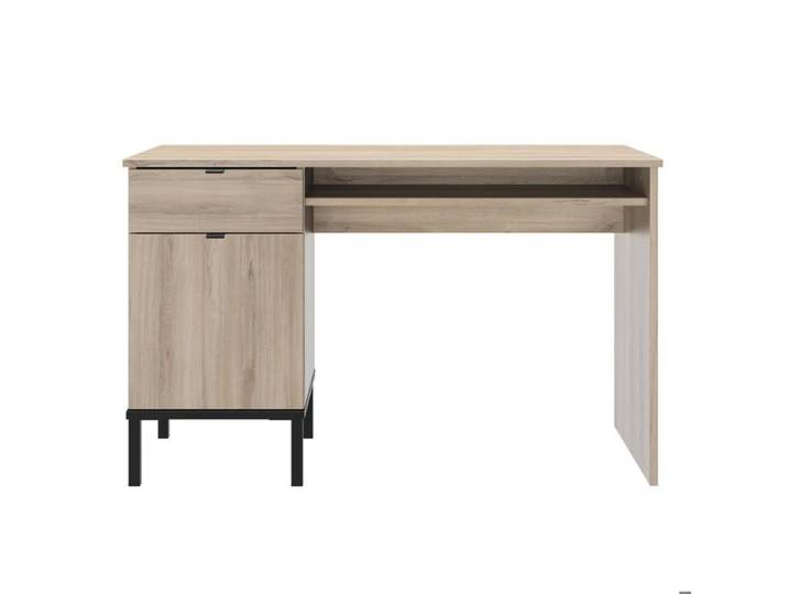 Bureau effet bois chêne clair et noir avec rangement