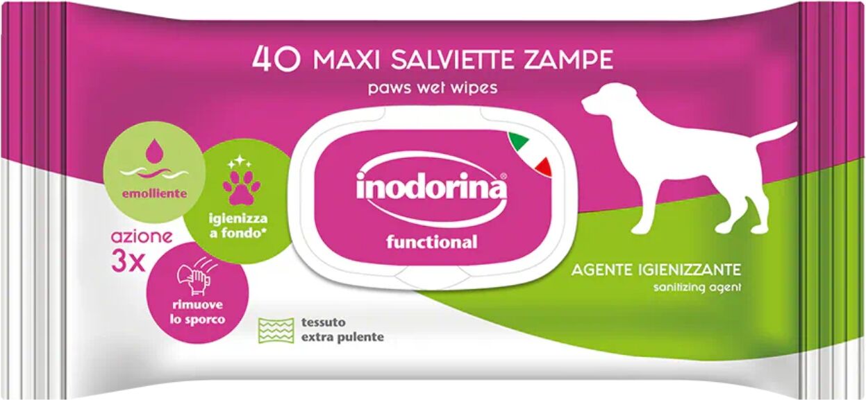 Inodorina Salviette Detergenti Umidificate per Zampe 40 pz