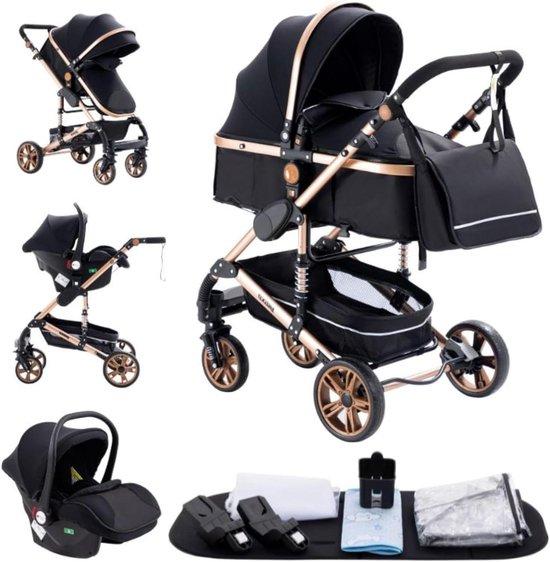 Baby-Kinderwagen - Reisebett - Sichere Fortbewegung - 3-in-1-System - 15 Kilogramm - Schwarz-Gold