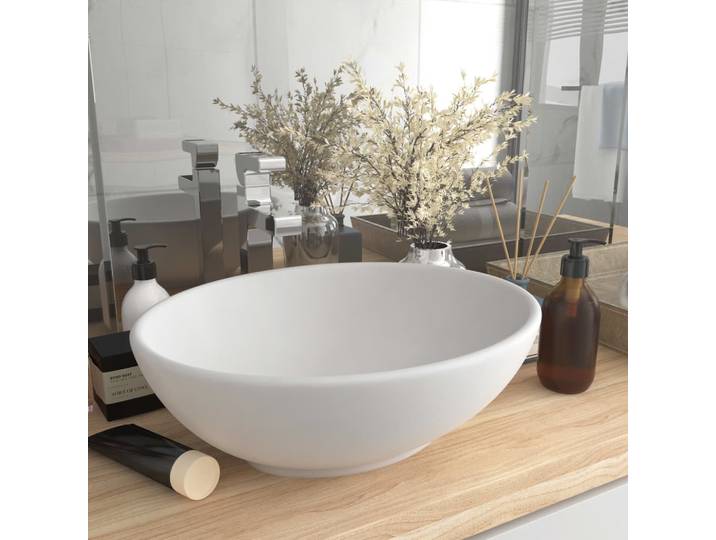vidaXL Luxuriöses Ovales Waschbecken Matt Weiß 40x33 cm Keramik