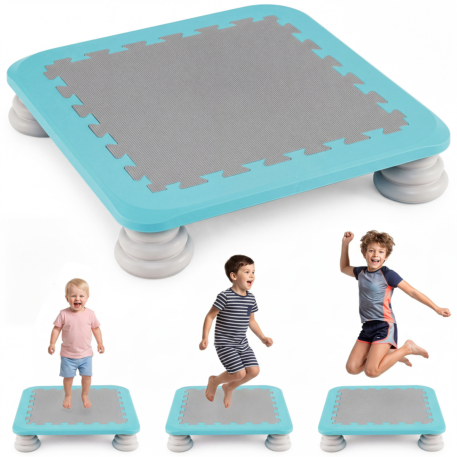 Costway Mini-trampoline voor Kinderen met 4 Afneembare Antislip Voetsteunen, Blauw, Diameter: 65 cm