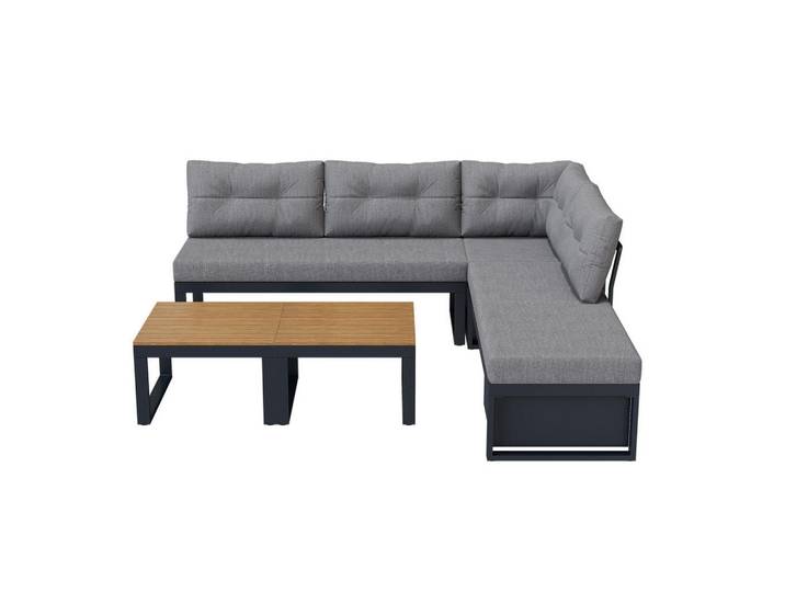 Redom Gartenlounge 191,5/191,5/79 cm mit 3-fach verstellbarer Rückenlehne, Liegefunktion und Stauraum, Polyester, Grau, Gartenmöbel, Gartengarnituren, Gartenmöbel-Sets