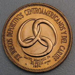 Goldmünze 30 Pesos "Central American Games" 1974 (Dominikanische Republik)