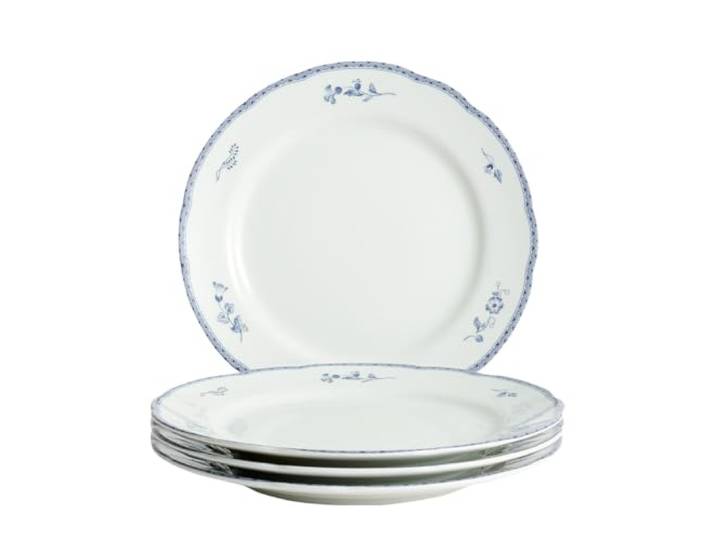 Fyrklövern Blaues Landhaus Kuchenteller, 4er-Set, 21 cm, Porzellan, Klassischer Blumenrand, Spülmaschinenfest, Blau/Weiß