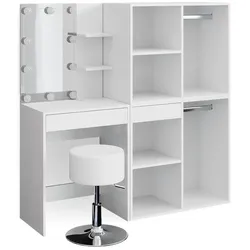 Vicco, Schminktisch, Isabelle mit LED, Hocker und Schränken (140 x 40 x 140 cm)
