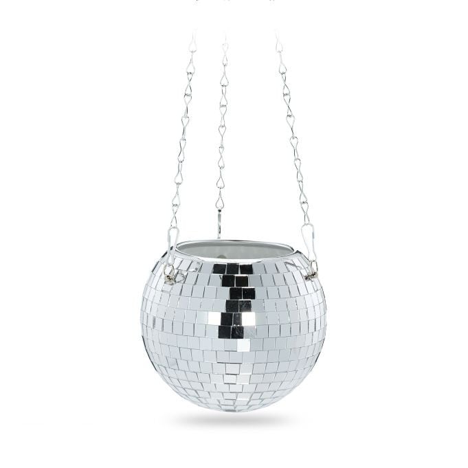Relaxdays Hangende Discobal Plantenpot, Zilver, Glas en Metaal