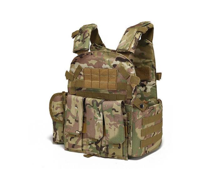 Gilet tactique en nylon 6094 pièces, armure corporelle, accessoires de chasse, de militaire, porte-pistolet, airsoft, gilet de combat camouflage 6094 avec pochette