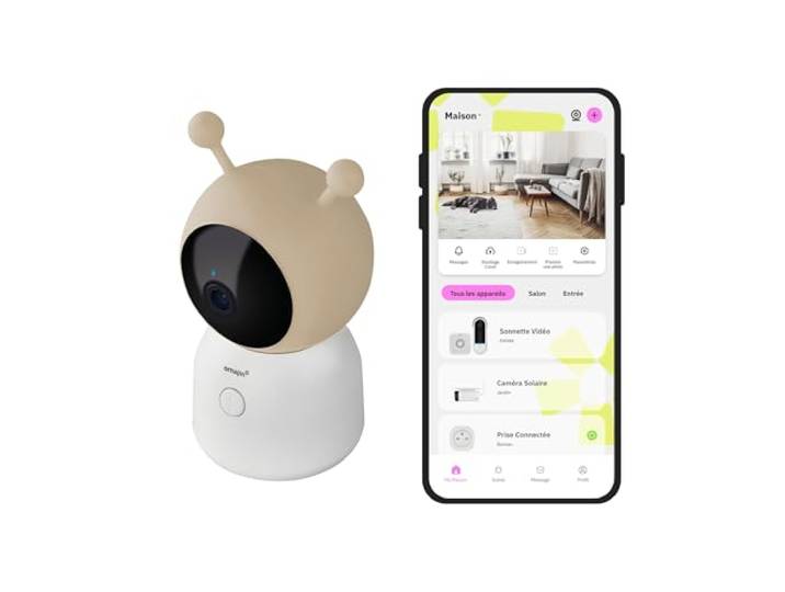 OMAJIN by Netatmo Smart Baby Monitor Camera 2K HD\, Vision nocturne\, Alerte pleurs\, Audio bidirectionnel\, Berceuse et bruit blanc\, Veilleuse\, Capteur d'humidité et de température\, App Control\, OBC-01