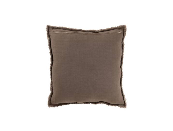 Coussin carré bords effilochés en polyester marron 50x50x12cm
