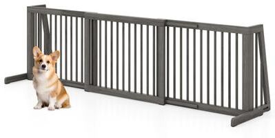Costway Folding Adjustable Free Standing 3 Panel Wood Fence for Dogs-Gray