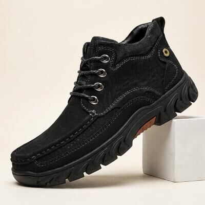 LightInthebox Men's Dark Brown Casual Ankle Boots, Moc-Toe Lace-Up Walking Boots with Breathable Perforations and Chunky Lug Sole for Mature Men, Travel and Everyday Wear
