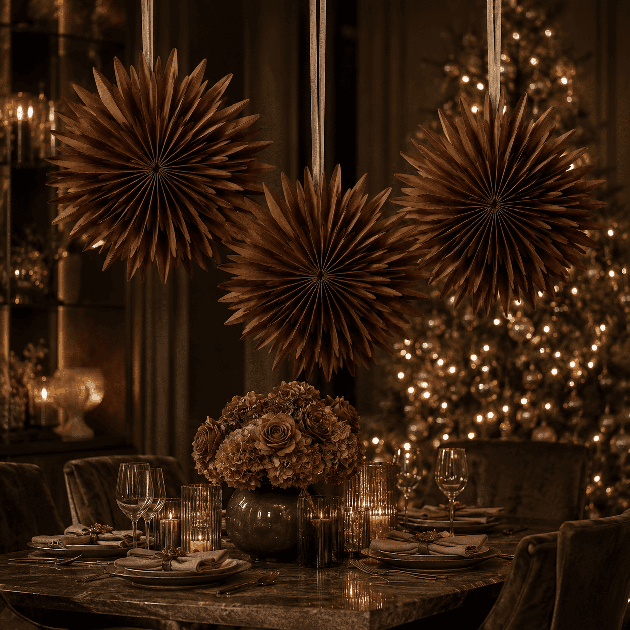 Festive Chocolate Brown Decorative Hanging Paper Snowflake - 60cm