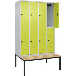 CP-Möbel Spind Classic PLUS, grün, 4 Abteile, 8 Fächer, 120 x 212cm, Sitzbank & Drehriegelschloss