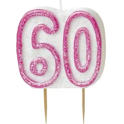 60. Geburtstag | Glitzer Kerze pink