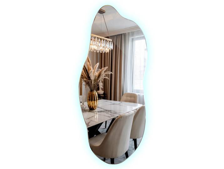 Tulup LED Spiegel 35x80 cm Asymmetrisch Kaltweiß 6500K, Blaugrau, Glas, Organisch, 35x80x0.4 cm, Spiegel, Wandspiegel