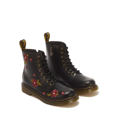 Schnürboots DR. MARTENS "1460 Y Black T Lamper", Mädchen, Gr. 37, Leder, schwarz, Schuhe Schnürboots, Schnürstiefelette mit bunter Blütenstickerei