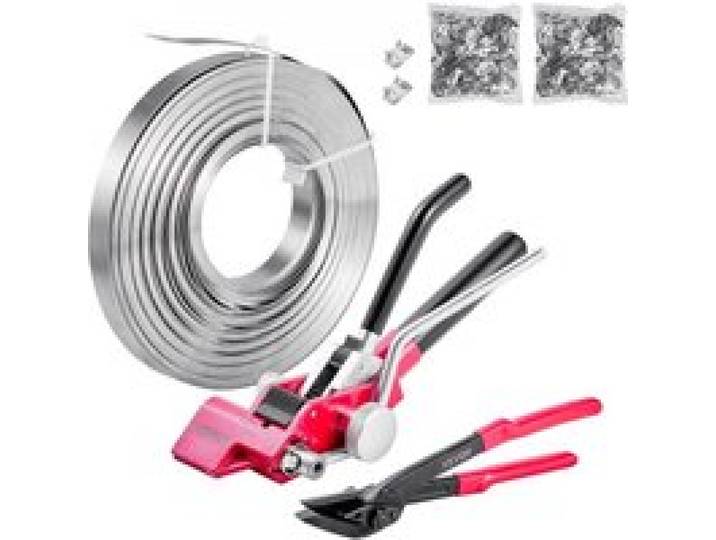 VEVOR 4 tlg Stahlband Umreifungsset, manuelle Umreifungsgerät mit 60 m Metallband, 200 Metallklammern und Schneider, pefekte Werkstattausstattung für industrielle Verpackung, Transport und Lager