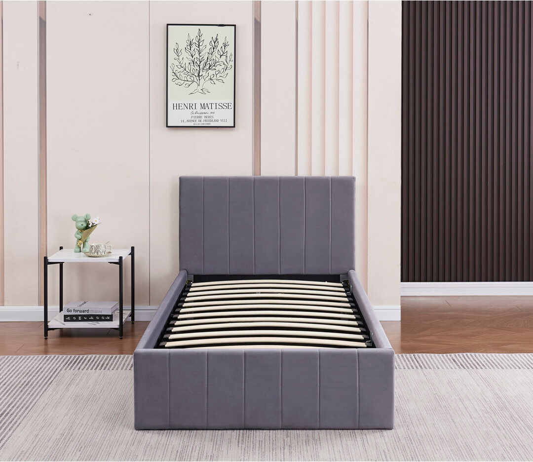 KOSY KOALA Upholstered Single (3') Velvet Lift Up Storage Bed Grey 98cm W