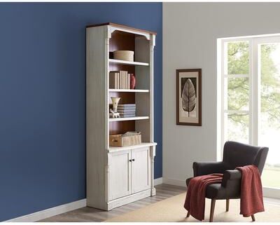 Martin Furniture Rustic 8' Wood Bookcase With Doors, Storage Cabinet, White - 42W x 94H x 16D