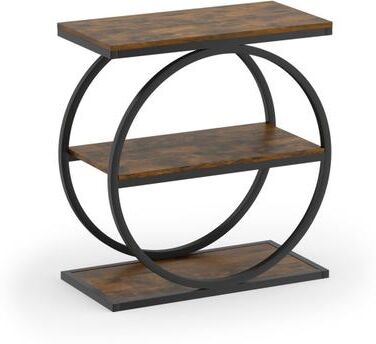 Costway Industrial Faux Marble Side Table with Metal Frame for Living Room Bedroom-Rustic Brown