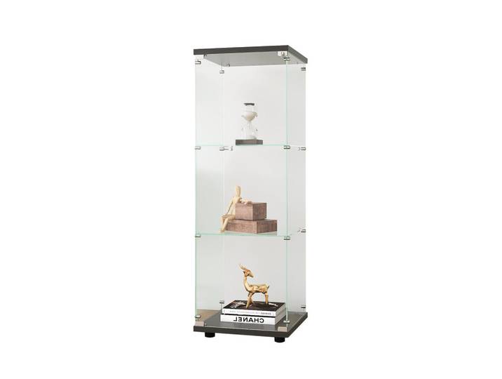 Vitrine Glas, 3 Etagen mit Tür und Schloss, 5 mm gehärtetes Glas, Weiß, Schwarz, 36.5x125x42.5 cm, Esszimmer, Vitrinen, Vitrinenschränke