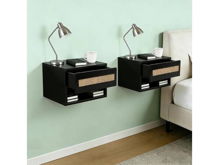 SUPFINE Lot de 2 Tables de Chevet Suspendues en Bois Moderne Tables de Nuit Murale 1 Tiroir pour Chambre Salon 39 2×29×22 5cm