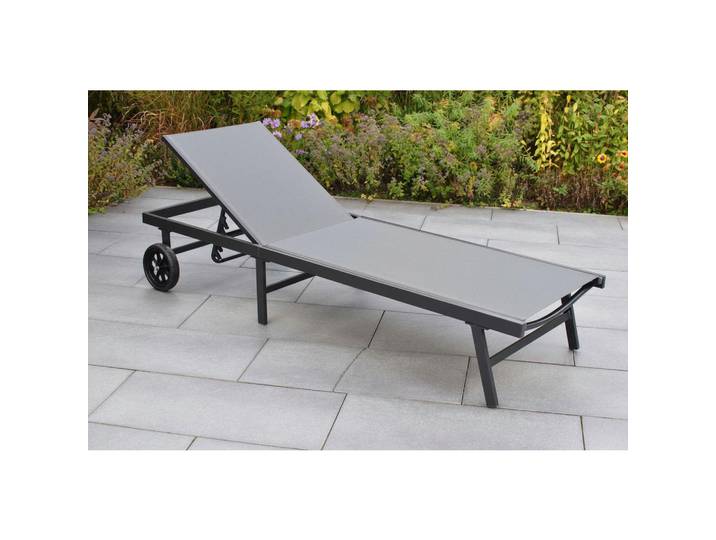 Gardenson Gartenliege Tessin, Graphitfarben, Grau, Metall, 64.5x97.5x201 cm, Räder am Kopfende, Rückenlehne verstellbar, Gartenmöbel, Gartenliegen, Sonnenliegen