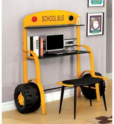 Furniture of America Netz Modern Yellow Metal 2-piece Workstation Desk Set with USBs and Power Outlets