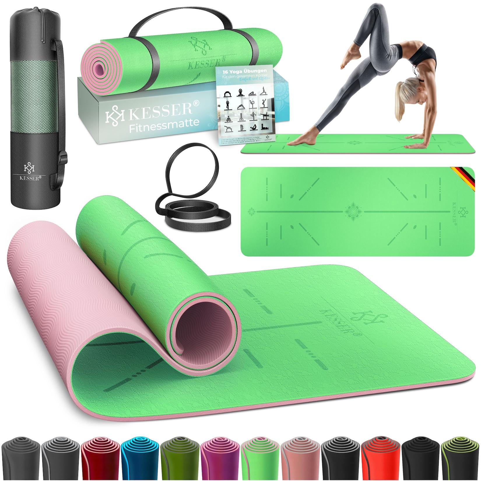 KESSER® Gymnastikmatte mit Tragegurt rutschfest TPE Yogamatte Gepolstert & rutschfest Fitnessmatte , 183 x 61 Trainingsmatte für Fitness Sportmatte, Pilates & Gymnastik Workout extradick