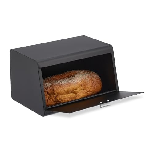 Relaxdays Retro Broodtrommel van RVS in het zwart, B/D/H: 23,5 x 34,5 x 20,5 cm