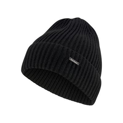 Strickmütze BRUNO BANANI, Herren, schwarz, Grobstrick, Kunstfaser, kontrastfarbene Details, unifarben, Mützen Strickmütze, mit dezentem Marken-Metall-Label