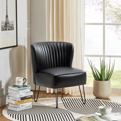 HULALA HOME Donia Modern Faux Leather Wingback Armless Side Chair with Metal Legs