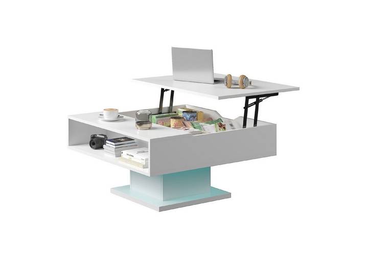 radelldar Couchtisch mit LED Beleuchtung, höhenverstellbar, matt 78x78x40cm (1-St), Wohnzimmertisch mit Stauraum