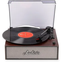 Audizio Retro Plattenspieler mit Lautsprechern und Auto-Stop-Funktion (Manuell), Plattenspieler, Braun