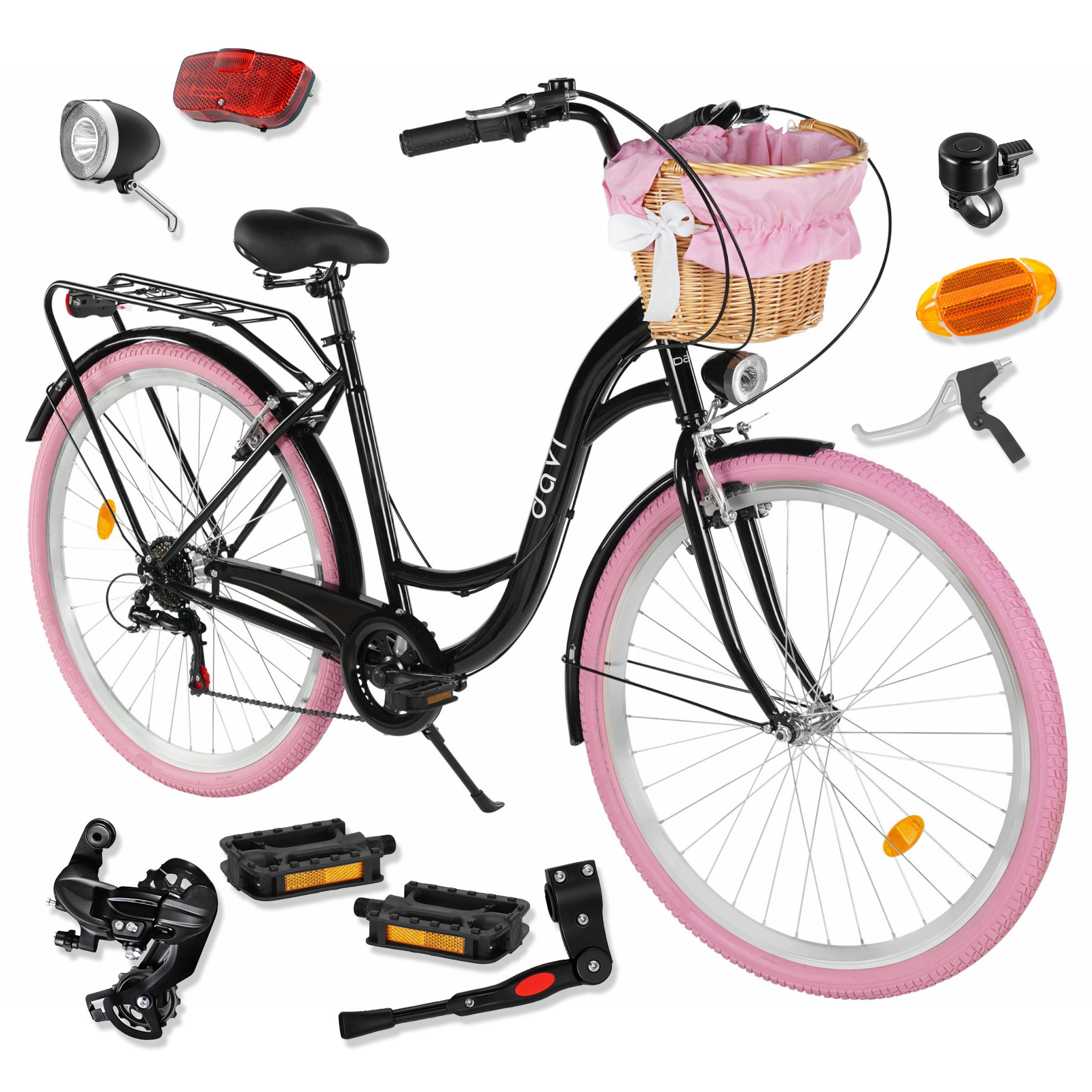 Damenfahrrad Davi Emma 28", 7 Gänge, 160-185 cm, Schwarz/Rosa