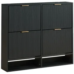 MODFU Schuhschrank aus MDF in Schwarz, 120x24x102 cm, mit Kippschutz und höhenverstellbaren Einlegeböden
