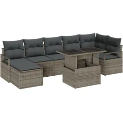vidaXL 8-teiliges Garten-Sofaset mit Kissen in Grau aus Poly Rattan