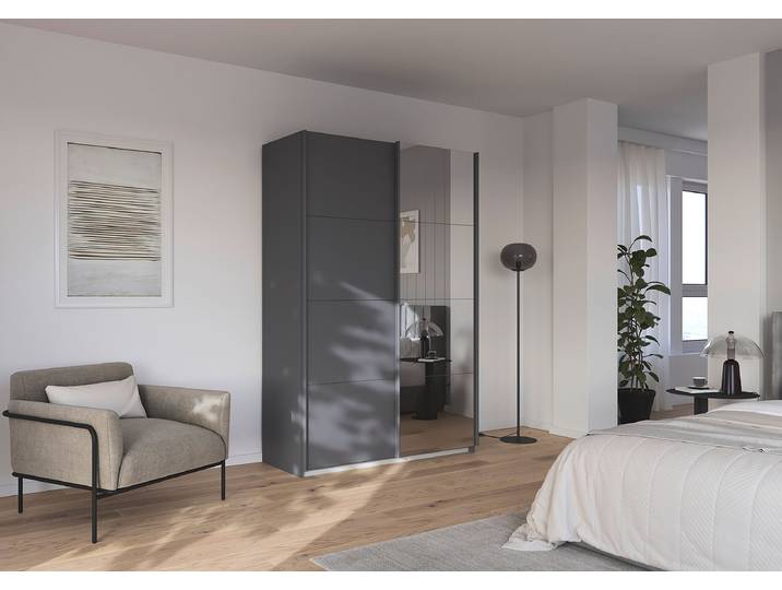 Armoire coulissante Quadra amortisseur 136cm Gris/Gris métallisé 1 miroir