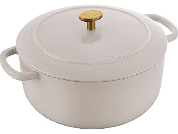 BALLARINI Bellamonte Auflaufform, Bräter, Dutch Oven, emailliertes Gusseisen, rund, 24 cm, 4 L, Elfenbeinweiß