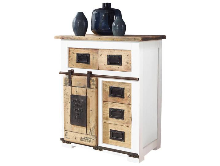 Livetastic Sideboard, Braun, Schwarz, Weiß, Holz, Metall, Mangoholz,Mangoholz,Mangoholz,Mangoholz,Mangoholz, massiv, 1 Fächer, 2 Schublade(n) Schubladen, 70x85x45 cm, Holzmöbel, Kleinmöbel Holz, Holzkommoden, Sideboards Holz