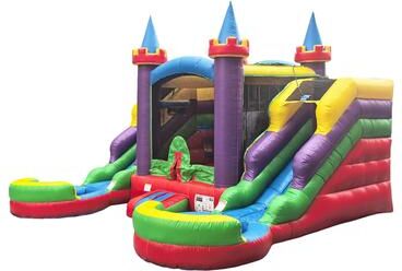 POP JUMP Rainbow Castle 17 ft. Bounce House Combo with Water Slide, Splash Pool, Hoop Inflatable Bouncer for Kids with Blower