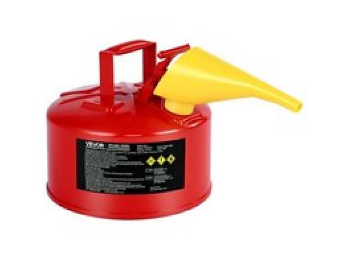 VEVOR Sicherheitskanister, 9,5 L Typ I, roter Sicherheitsbehälter für Benzin mit Flammensperre aus Edelstahl, selbstschließendem Deckel & PE-Trichter, Lagerbehälter für brennbare Stoffe, Rot