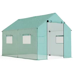 Outsunny Tunnelgewächshaus, aufrollbare Tür und Fenster, verzinkter Stahlrahmen, 2x3x2m, Grün