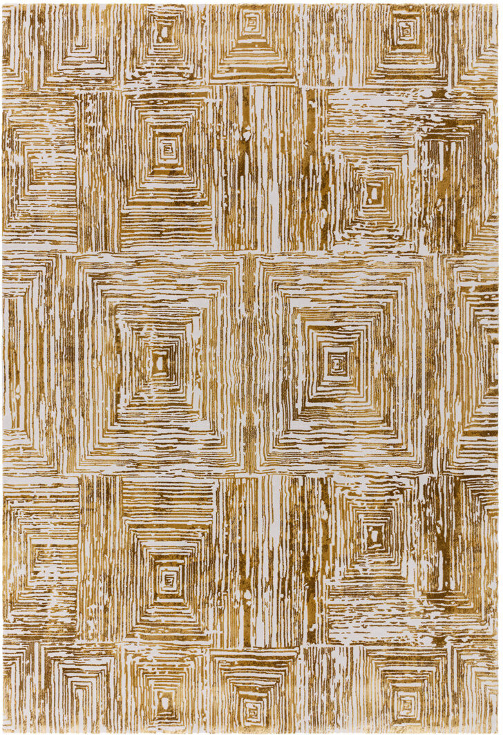 Rio Brenetta Geometric Shapes Gold Area Rug Gold Rectangle 160 x 230cm
